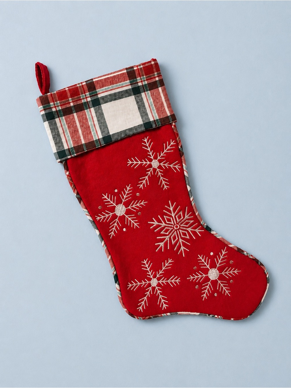 ✨New✨ Classic Holiday Red Plaid Snowflake Embroidered Christmas Stocking 21”